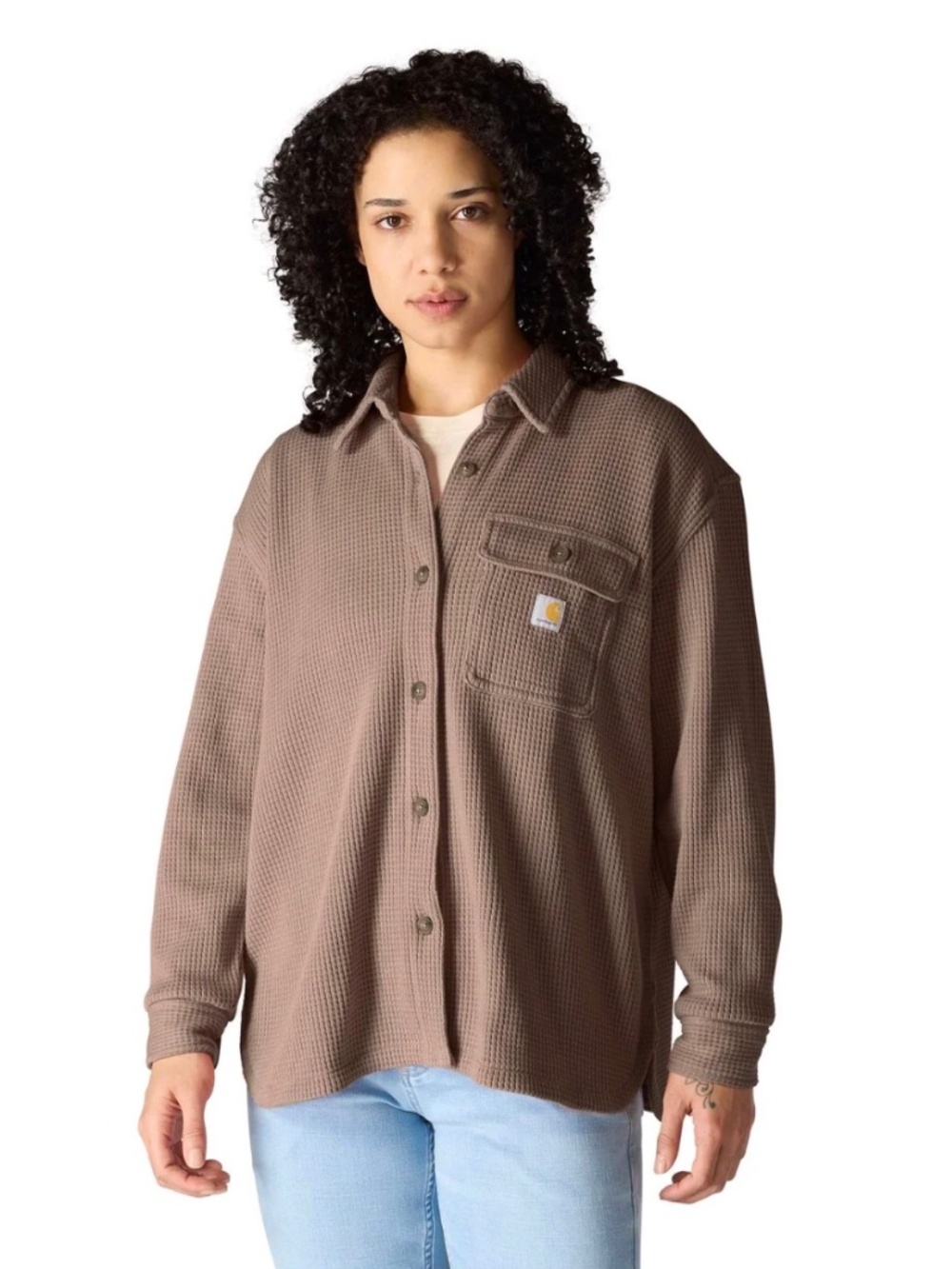 Carhartt Women's Heavyweight Waffle Knit Shirt Sepia Size Large